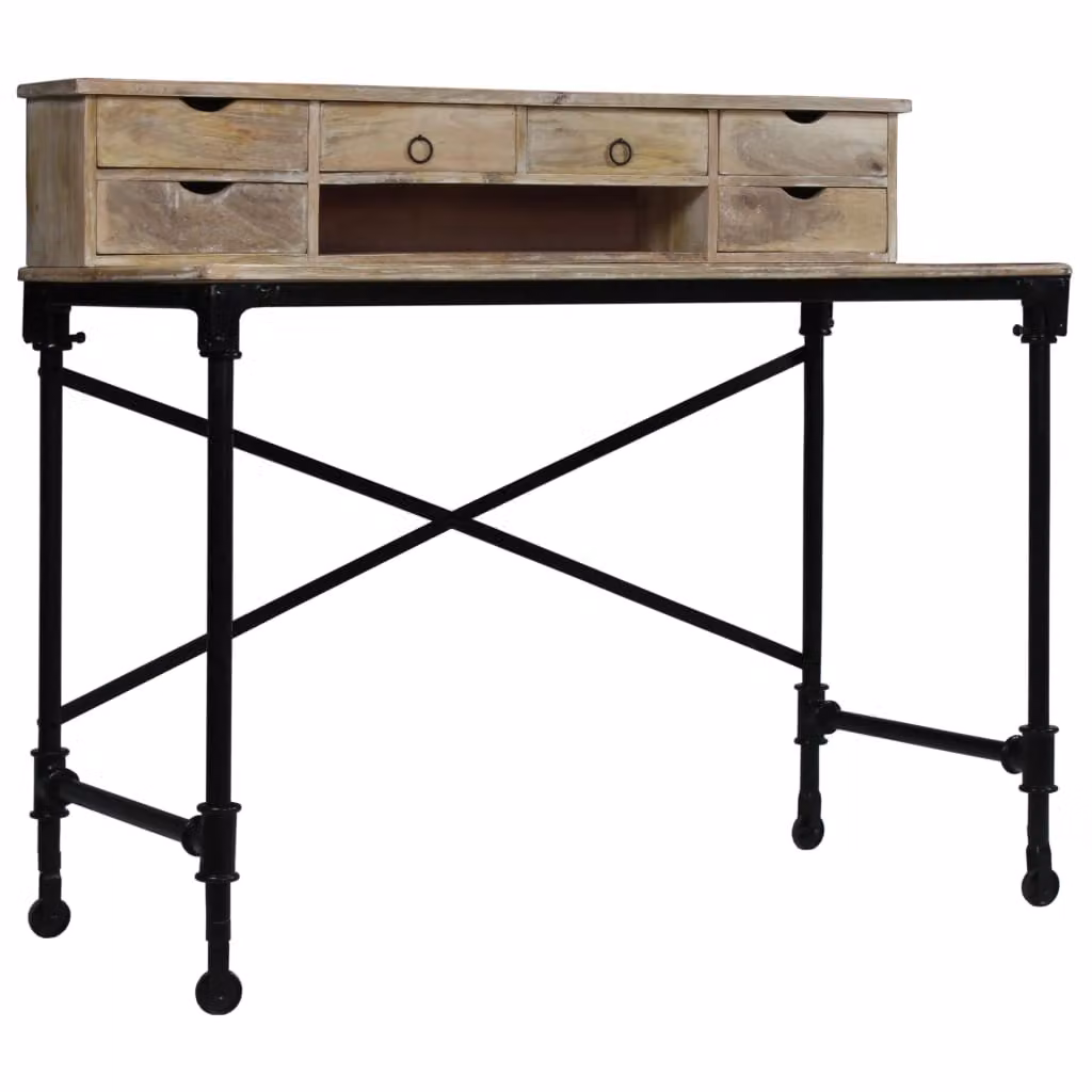 vidaXL Scrivania in legno massiccio di mango e acciaio 110 x 50 x 96 cm