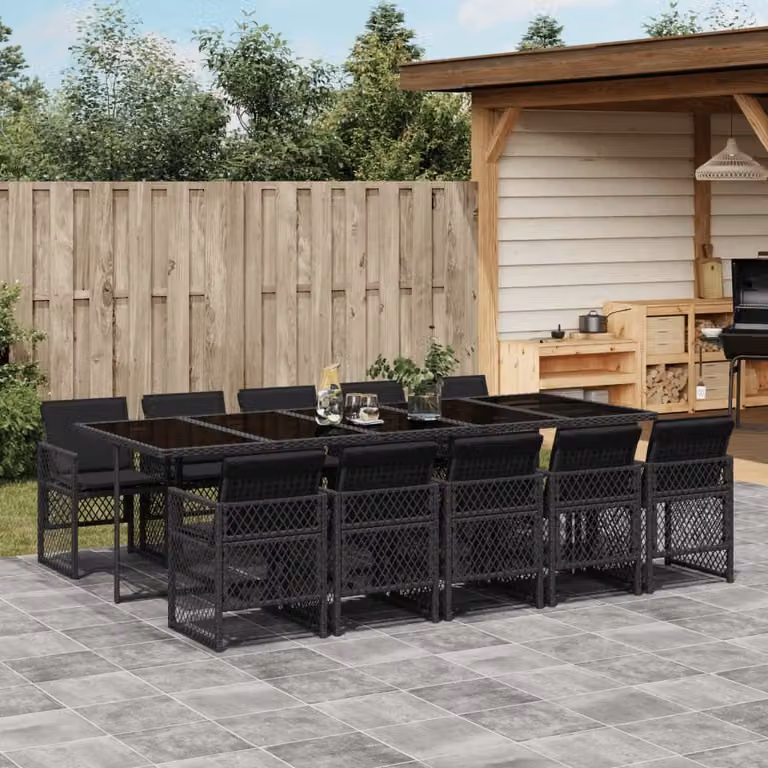 Maison Exclusive - Set da Pranzo da Giardino 11 pz con Cuscini in Polyrattan Nero