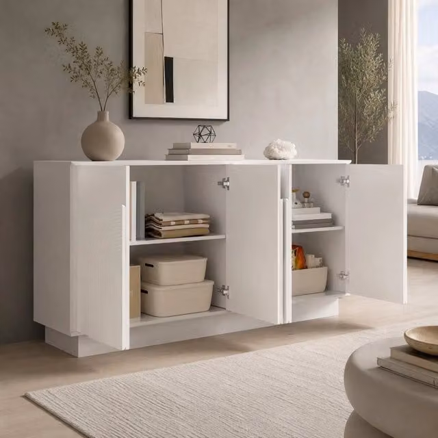 Sideboard REDOM moderno in MDF bianco opaco L: 160 cm, P: 38 cm, H: 80 cm