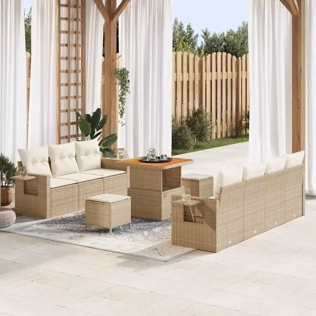 Set Divano da Giardino 10 pz Beige polyrattan 3361706