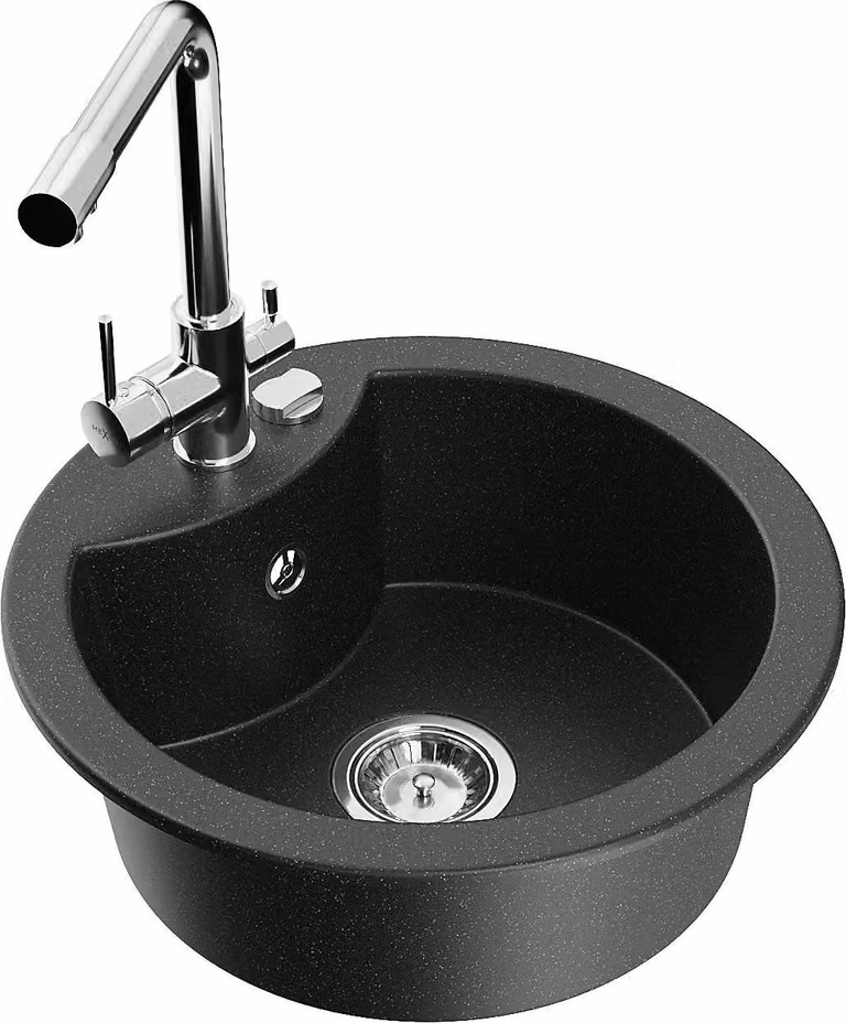Mexen Diego lavello in granito a 1 vasca con rubinetto da cucina Duero, nero/argento metallizzato - 6512-73-671600-00