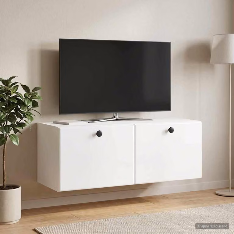 vidaXL Mobile Porta TV da Muro Moderno Bianco Lucido L: 78,5 cm, P: 31 cm, H: 30 cm