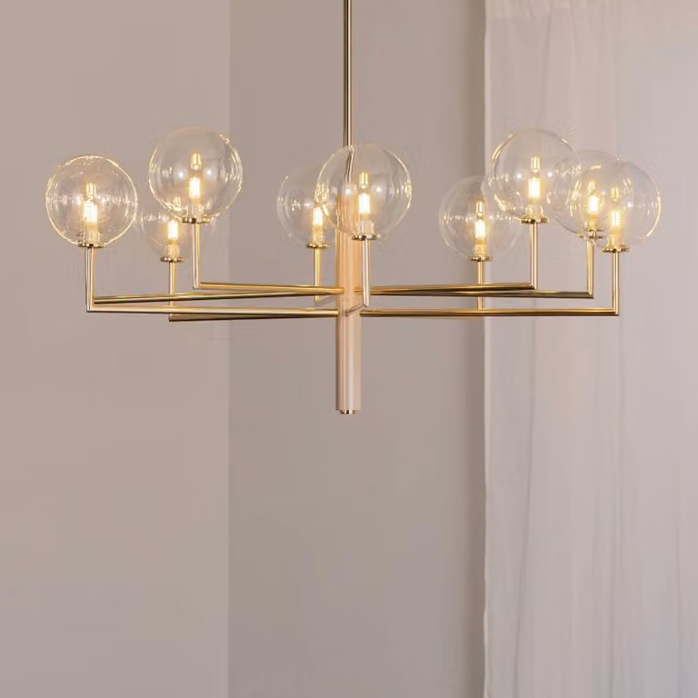 Lampadario a soffitto Feme Jupiter, dimmerabile, Ottone / Oro, Soggiorno / Sala da pranzo, Vetro, Moderno, Lampadario