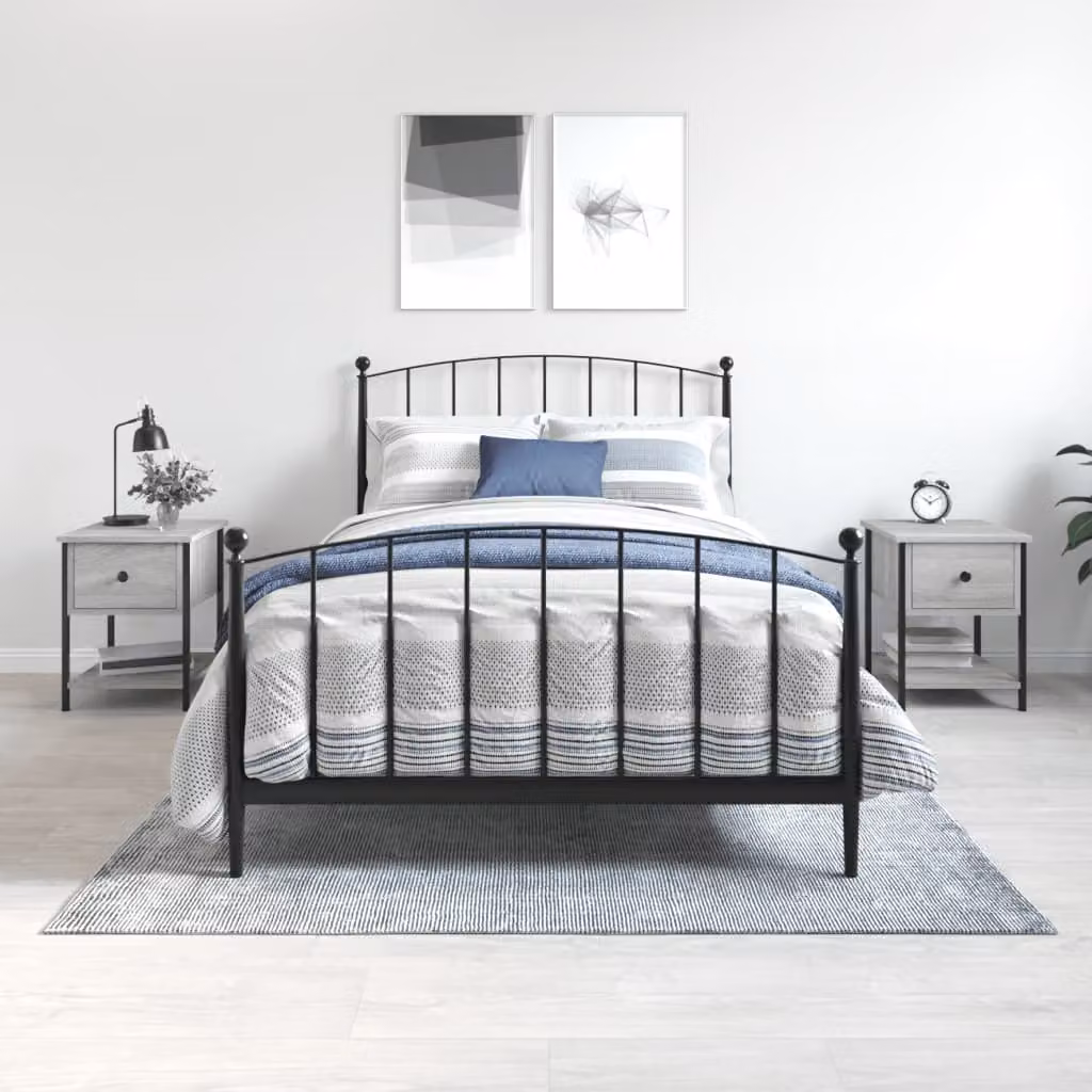 Set di 2 comodini moderni vidaXL in legno e metallo, colore grigio, L 34 cm x P 35,5 cm x H 45 cm