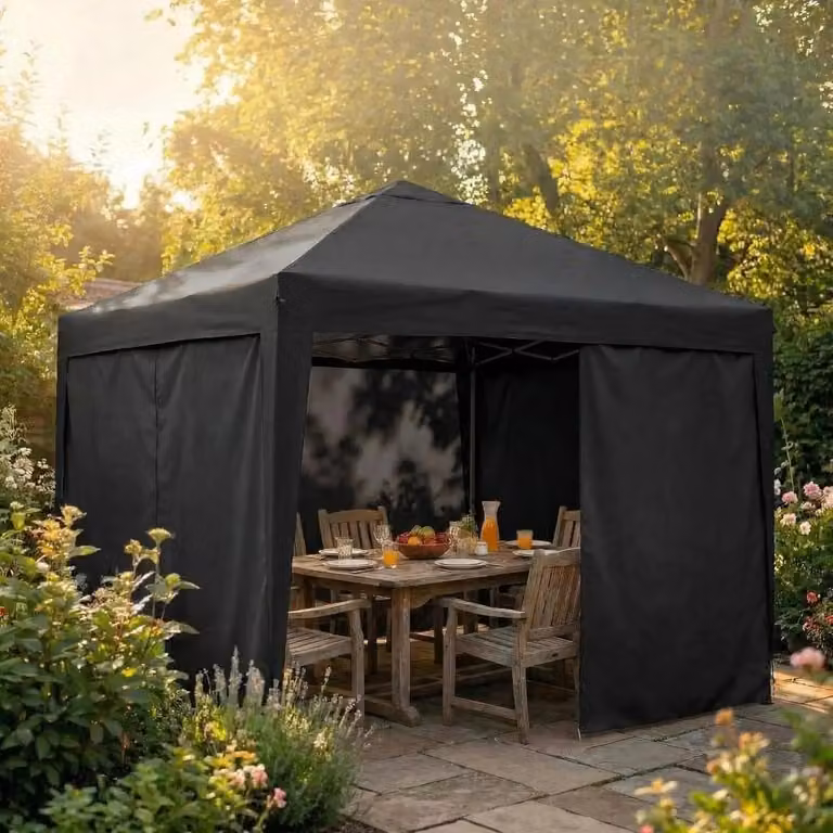 Padiglione pieghevole 3x3 metri - Tenda pop-up - Facile da montare, per 1 persona - Tetto impermeabile con 4 pareti laterali - Struttura in acciaio con altezza regolabile - Colore: nero