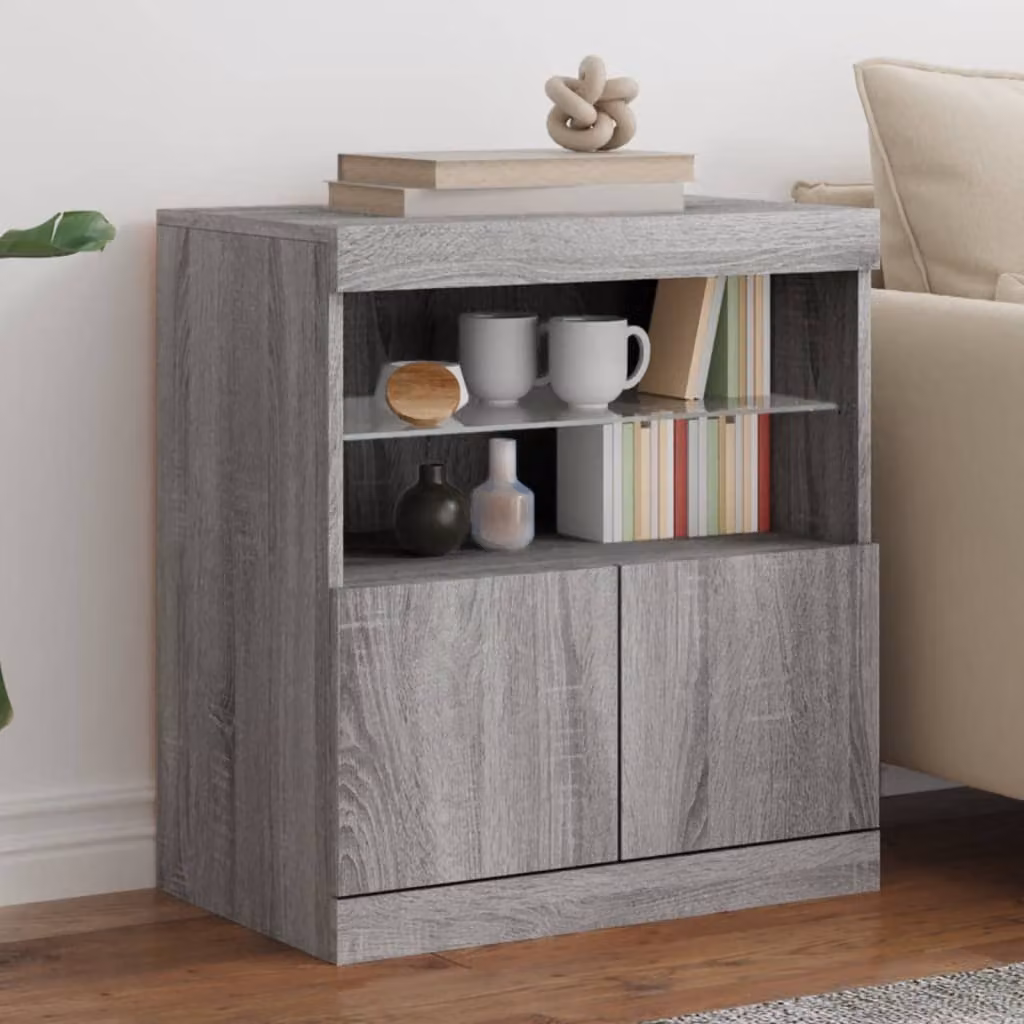 Credenza moderna vidaXL con luci LED in legno Grigio Sonoma L: 60 cm, P: 37 cm, H: 67 cm