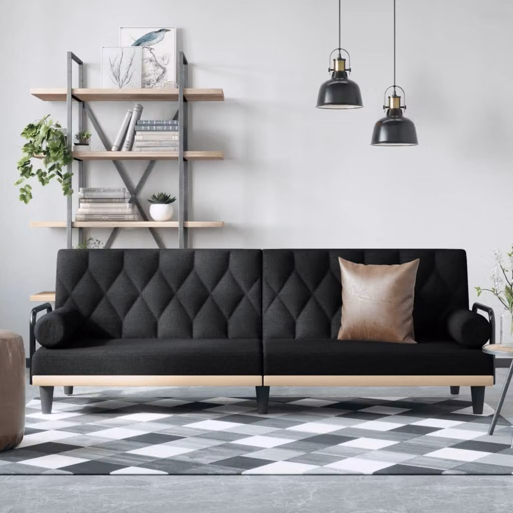 vidaXL Divano Letto Moderno con Braccioli in Tessuto Nero L: 205 cm, P: 89 cm, H: 70 cm