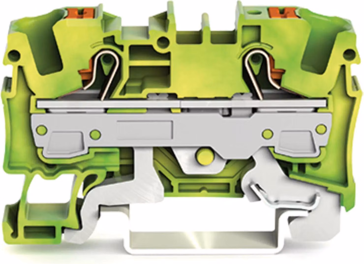 Morsetto di protezione a 2 conduttori Wago con pulsante 6 mm², verde-giallo, 1 pz.