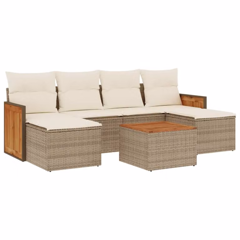 Set Divani da Giardino 7 pz con Cuscini Beige in Polyrattan