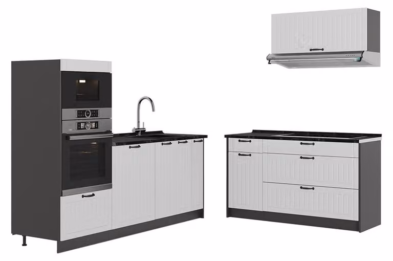 Cucina Vicco Fame-Line Bianco rustico/Antracite 340 cm senza piano di lavoro, Model 63884