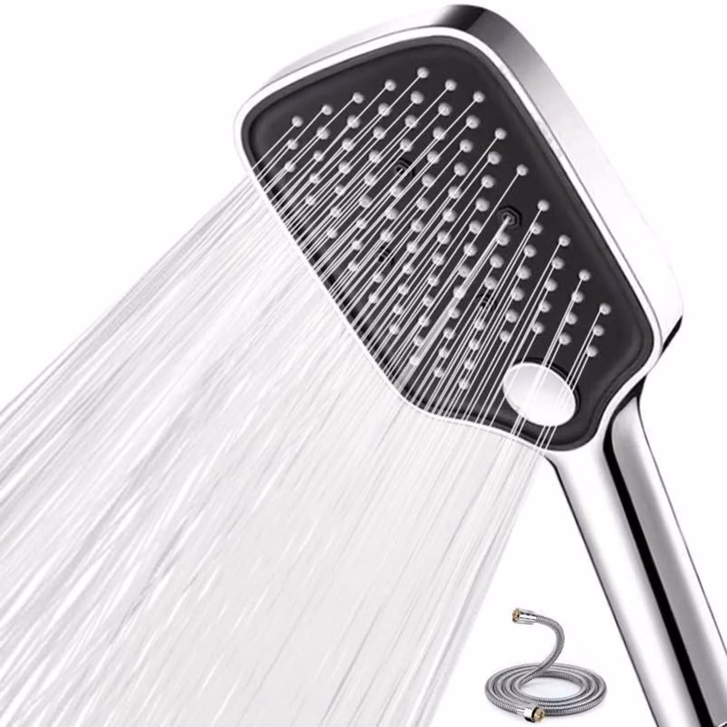 Doccia con flessibile da 1,5 metri, 5 getti, a risparmio idrico, cromata