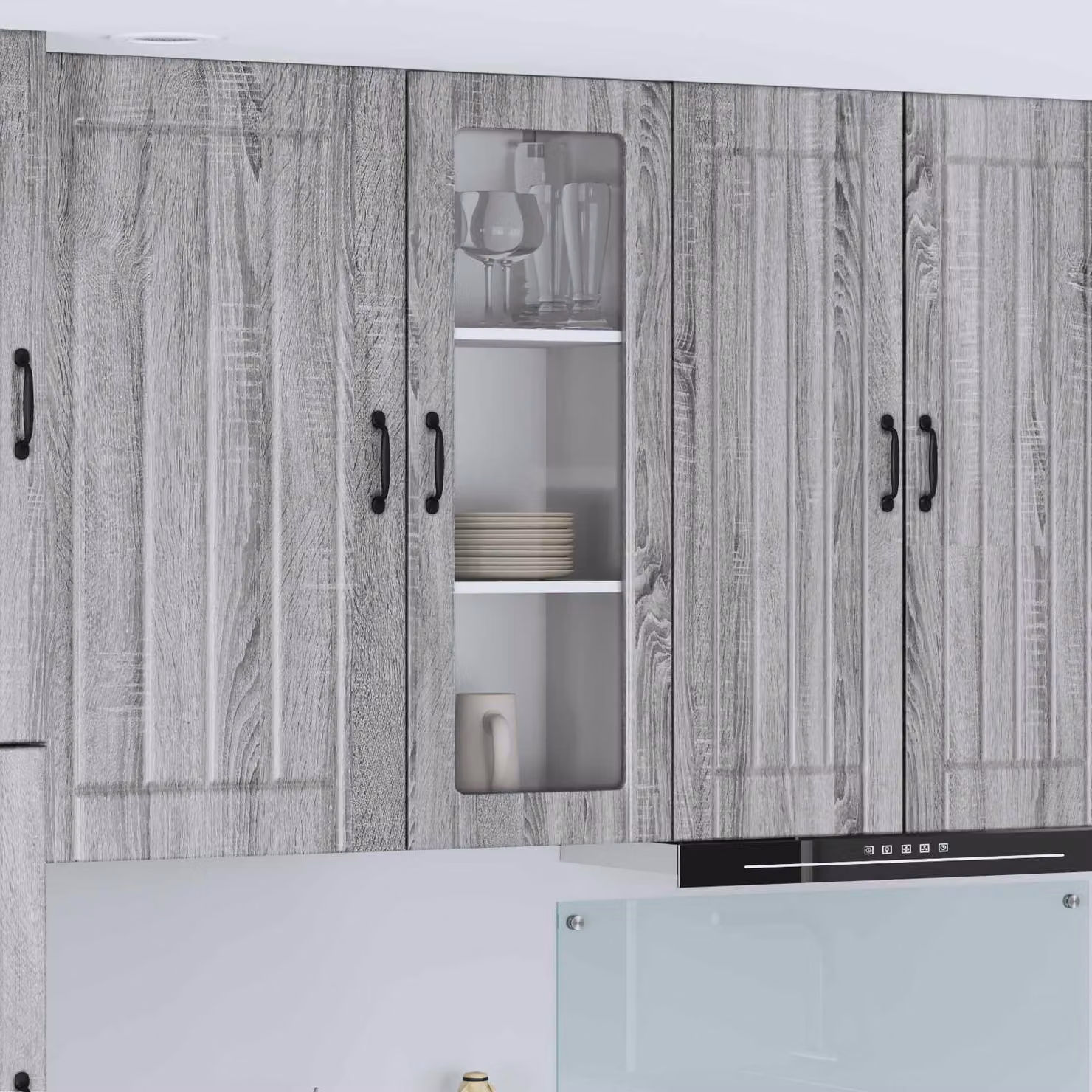 Mobile da parete LUCCA vidaXL in legno e vetro, Grigio Sonoma, L: 40 cm, P: 31 cm, H: 100 cm