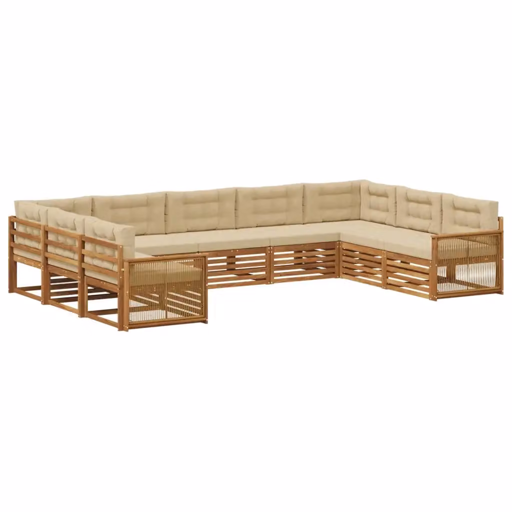 Set di divani da esterno a forma di U vidaXL in legno di acacia trattato, colore beige, 9 pezzi con cuscini inclusi – 2