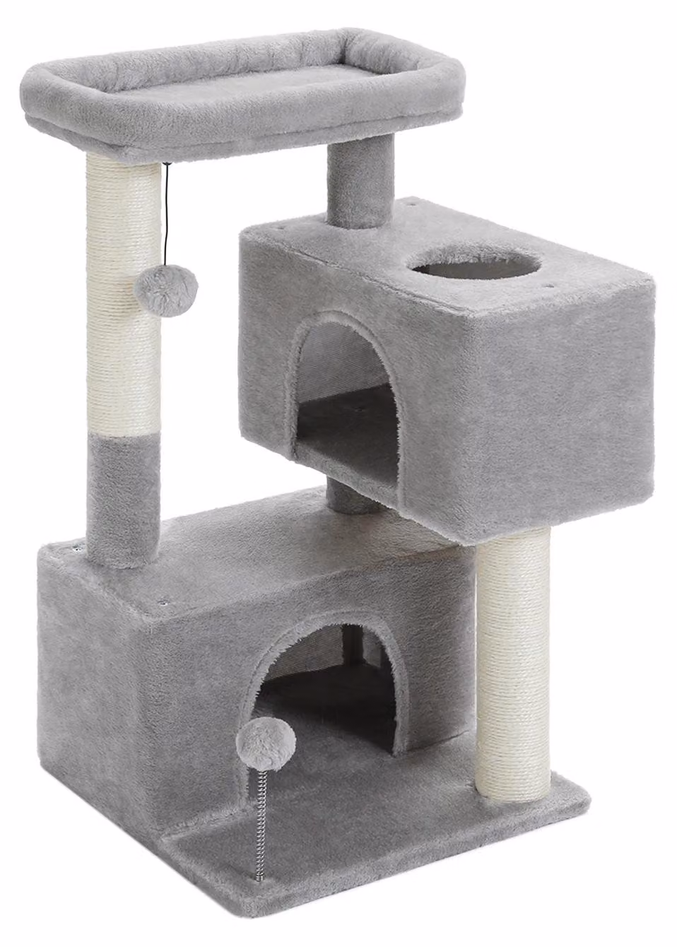 Albero per gatti - Struttura a 3 livelli, altezza 80 cm - Lettino superiore rimovibile - Giocattolo con palla di pelo - Due rifugi - Ideale per gatti da appartamento - Colore: grigio