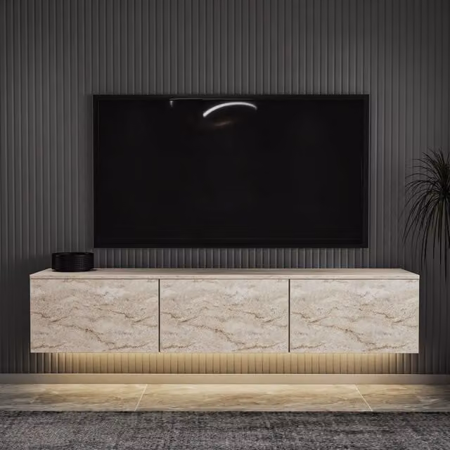 Mobile porta TV travertine con neon