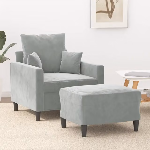 Divano Sedia-Poltrona con Poggiapiedi Grigio Chiaro 60 cm in Velluto 153988