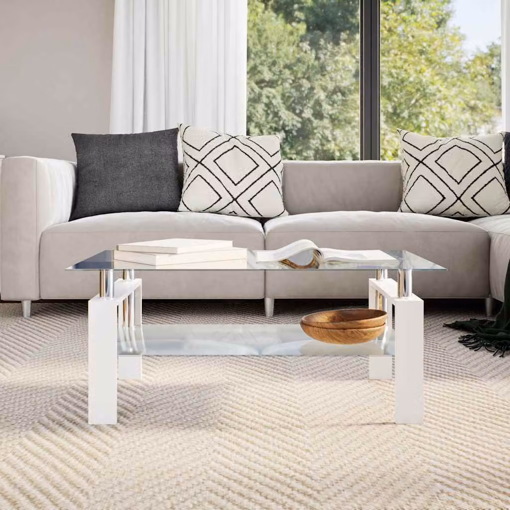 Maison Exclusive - Tavolino trasparente bianco, 95x55x40 cm, vetro temperato