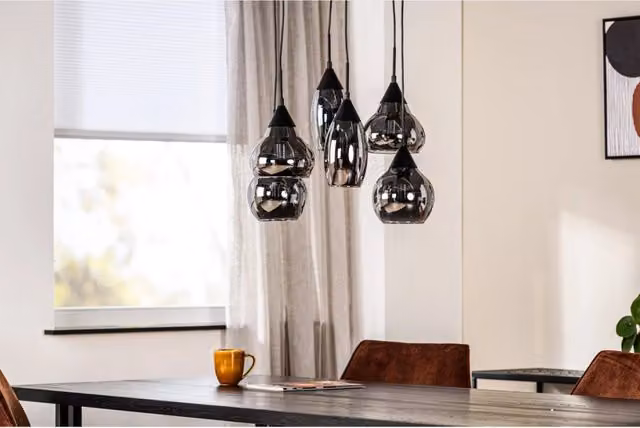 Lampadario a sospensione 6 luci H340 vetro fume'
