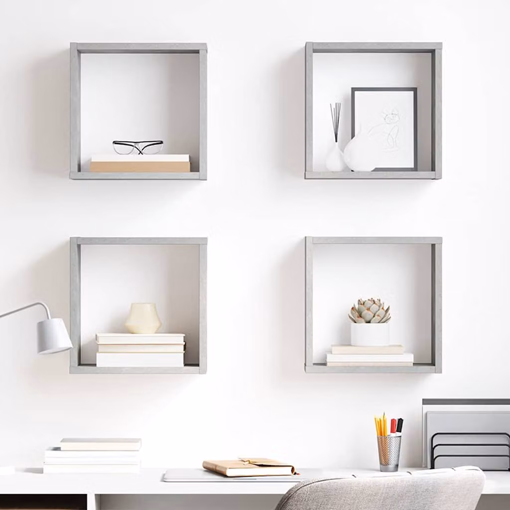 Set di 4 mensole a cubo vidaXL da parete, design moderno, colore grigio, L 30 cm x P 15 cm x H 30 cm