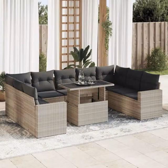 Set Divano da Giardino a L vidaXL in Polyrattan Grigio con 10 Pezzi e Cuscini Imbottiti – 1