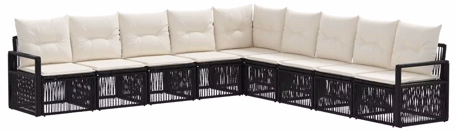 Set da giardino composto da 9 pezzi, colore nero, realizzato in rattan sintetico