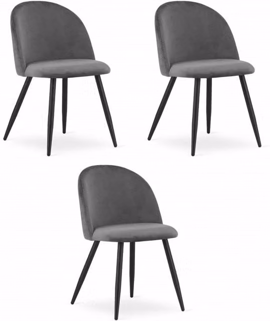 Set da 3 sedie Valora moderne in velluto grigio con gambe in metallo nero, L: 47,5 cm, P: 42,5 cm, H: 76,5 cm