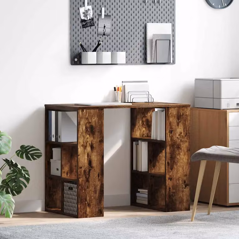 Scrivania vidaXL in legno ingegnerizzato rovere fumé, L 90 x P 50 x H 75 cm