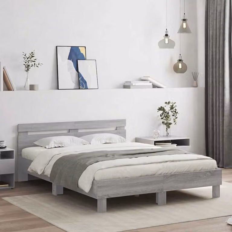 vidaXL Giroletto con Testiera in Legno Multistrato Grigio Sonoma L/P/H: 140 x 200 x 145 cm