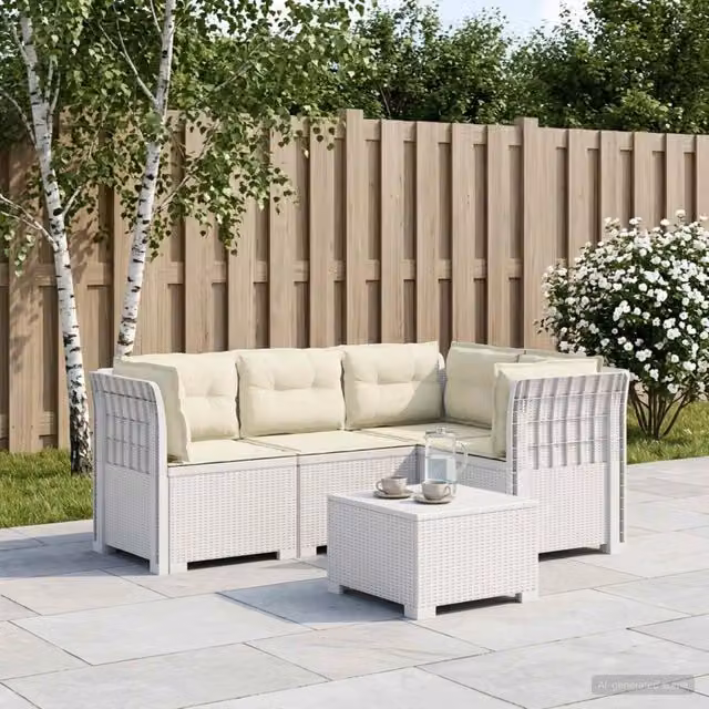 Divano da Giardino 4 Posti con Cuscini Aspetto Rattan PP Bianco 3443986