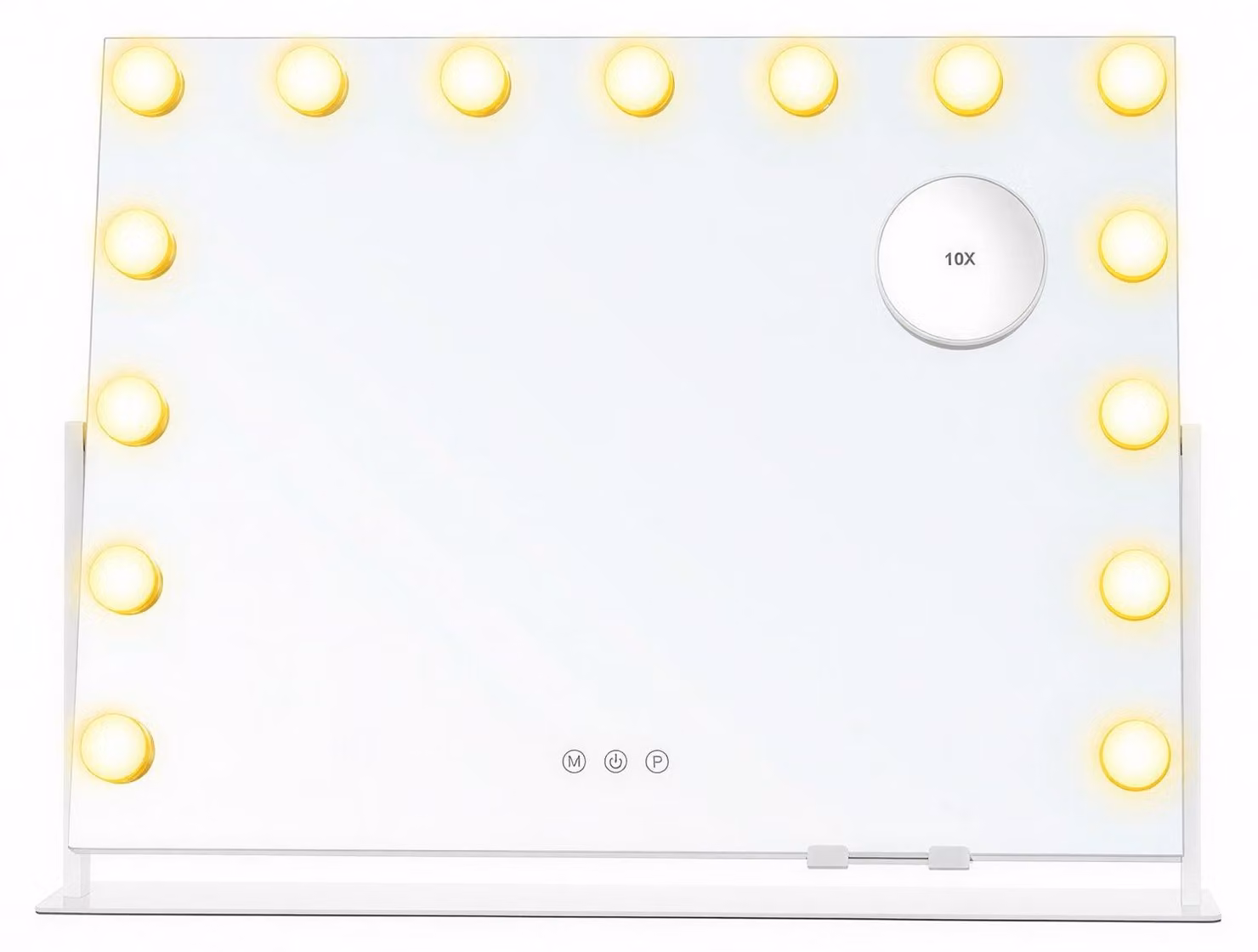 Specchio cosmetico a LED con 15 lampadine, ingrandimento 10x e porta di ricarica | Bianco | 62,5 x 10 x 45,8 cm