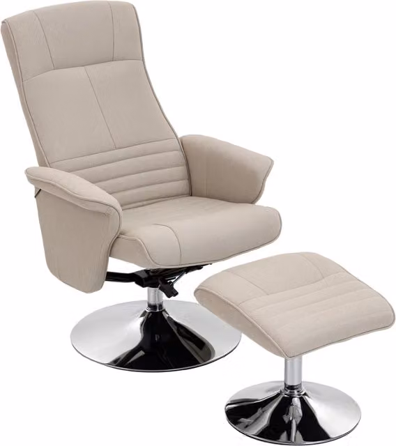 Poltrona relax reclinabile girevole 360¡ã con poggiapiedi ¨C Minimal ¨C beige tessuto