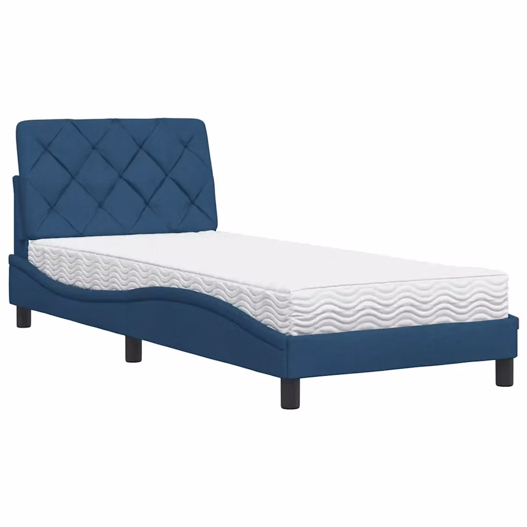 Letto con Materasso blu e bianco vidaXL in tessuto e materiali misti L/P/H: 200 x 90 x 33 cm – 2