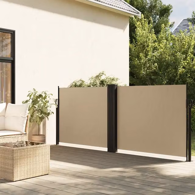 Tenda da sole laterale retrattile vidaXL in poliestere e acciaio, beige, L: 600 cm, H: 120 cm – 1