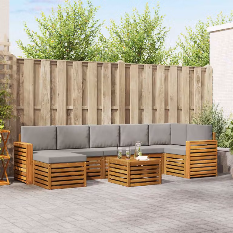 Set di divani da esterno vidaXL 8 pezzi in legno di acacia con cuscini grigi per giardino e terrazza