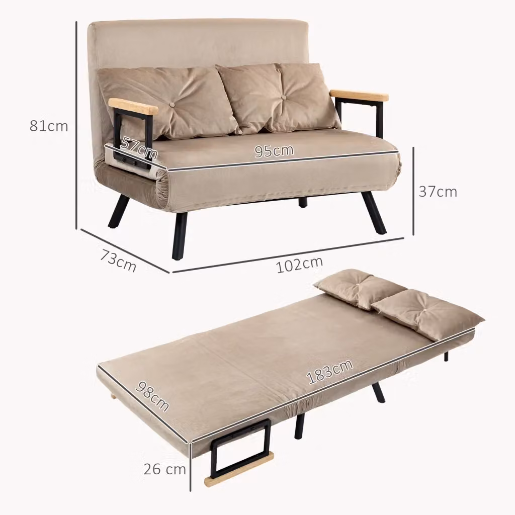 Poltrona letto convertibile WISHDOR con schienale reclinabile e braccioli, rivestimento in tessuto velvet, colore marrone beige, L: 102 cm, P: 73 cm, H: 81 cm – 2