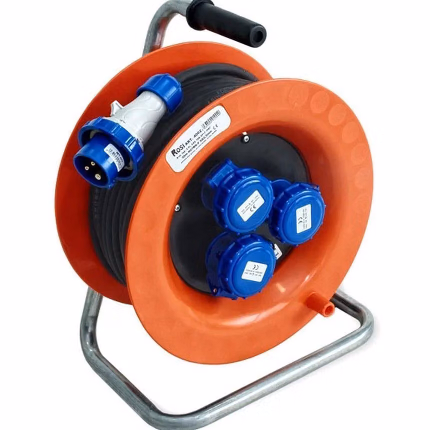 Avvolgicavo Industriale Rosi 4002 Rosso con 30 m di cavo H07RN-F 3G2.5 mm², 3 prese CEE 16A e protezione IP67 – 2