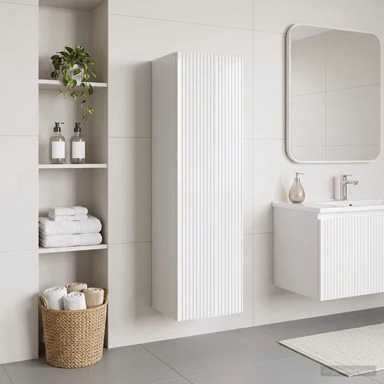 Mobiletto da bagno a muro vidaXL moderno in bianco lucido L/P/H: 33 x 34,5 x 100 cm