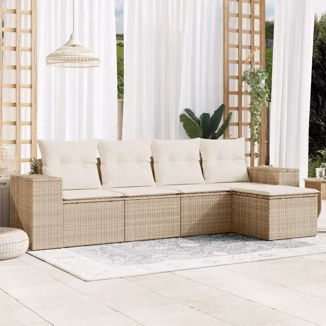 Set Divano da Giardino 5 pz con Cuscini Beige in Polyrattan 3254825