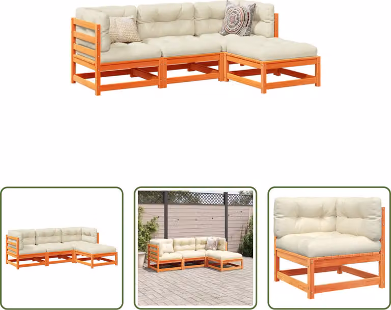 The Living Store Set di divani da giardino 4 pezzi con cuscini Wax in legno di pino marrone