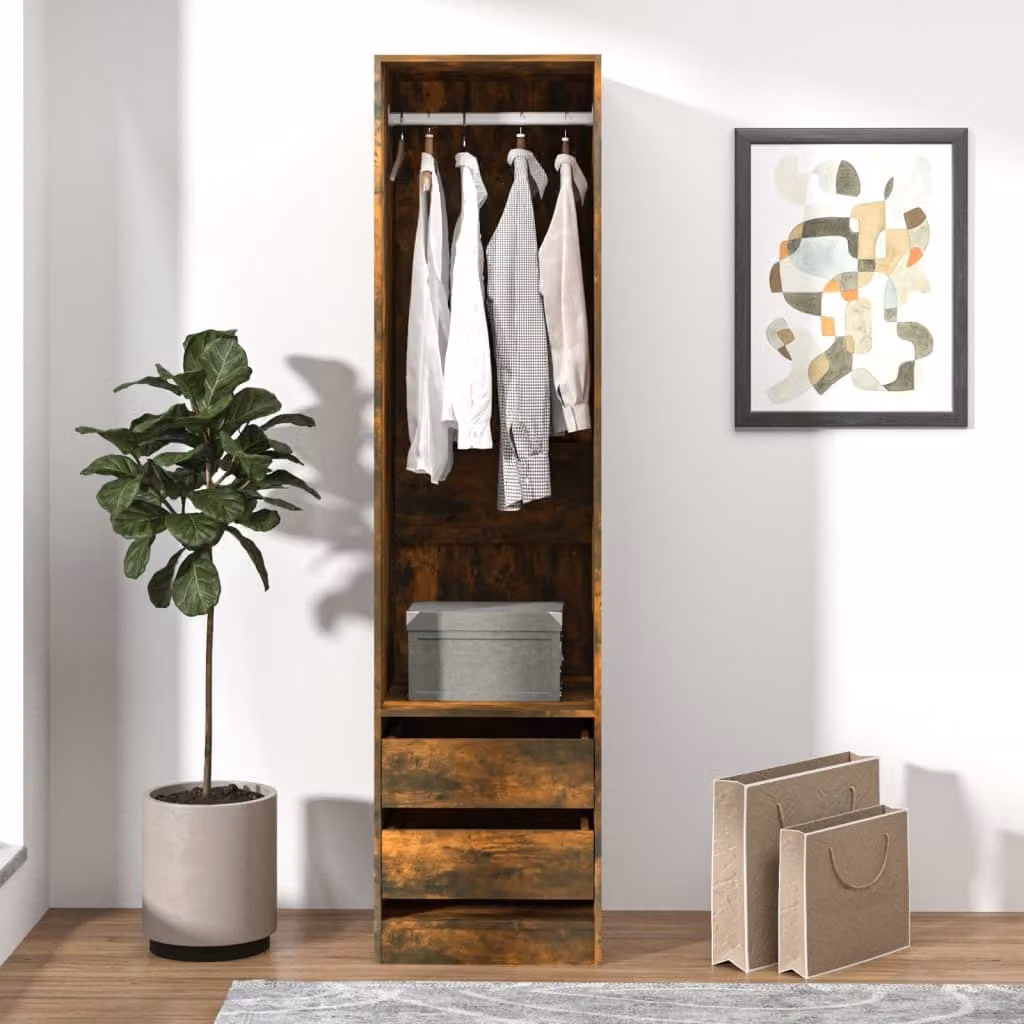 The Living Store Armadio con cassetti in rovere fumé 50x50x200 cm
