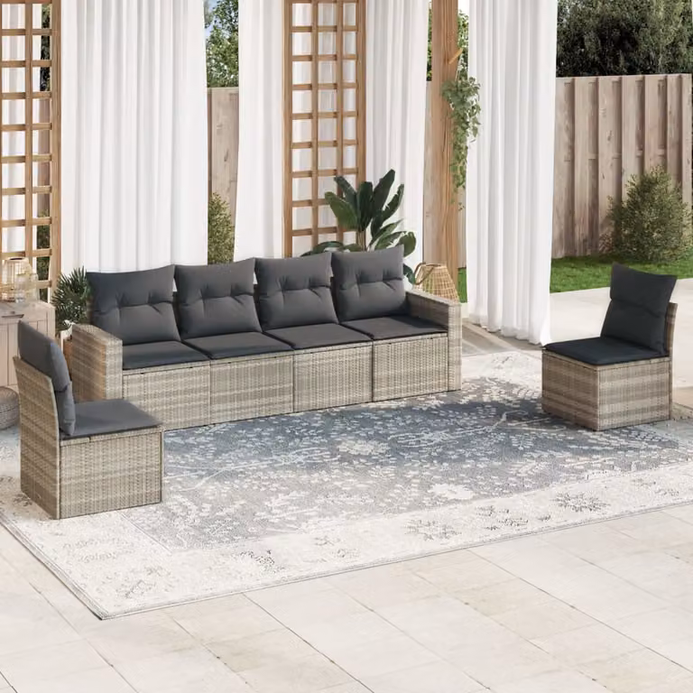 vidaXL Set Divano da Giardino 6pz con Cuscini Grigio Moderno in Polyrattan e Metallo