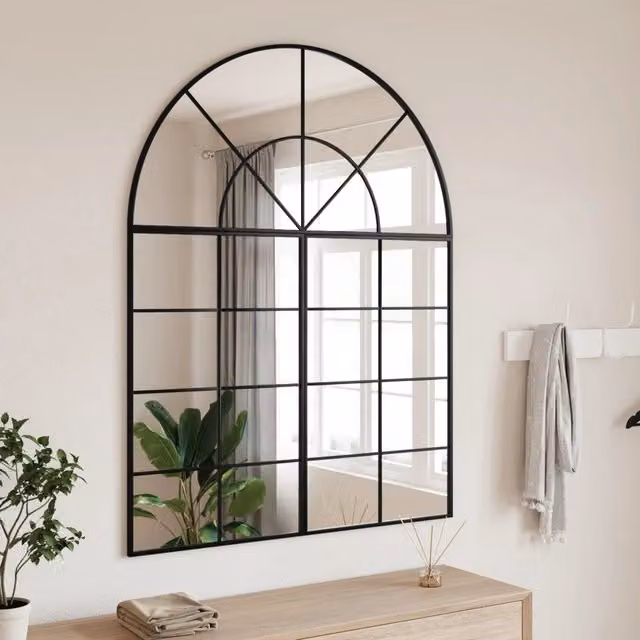 Specchio da Parete ad Arco Minimalista vidaXL in Metallo e Vetro Nero L: 100 cm, H: 130 cm