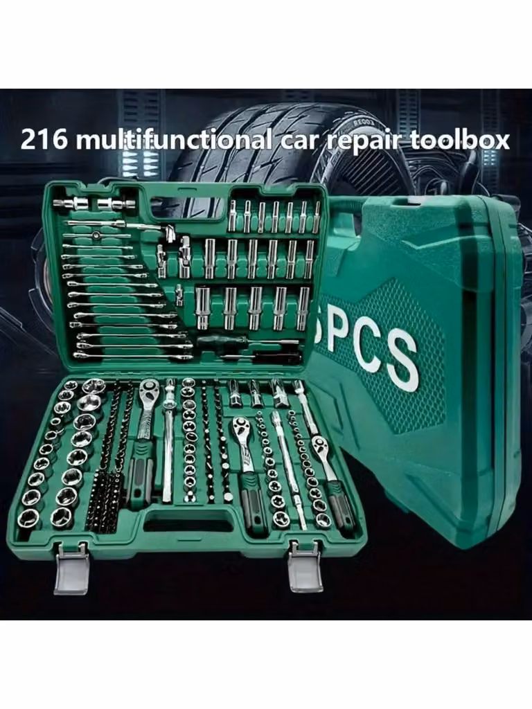216pcs set di strumenti, strumento di riparazione, cacciavite set di strumenti per orologiai, 1/4 "3/8" 1/2 "profondità di azionamento e boccola standard.
