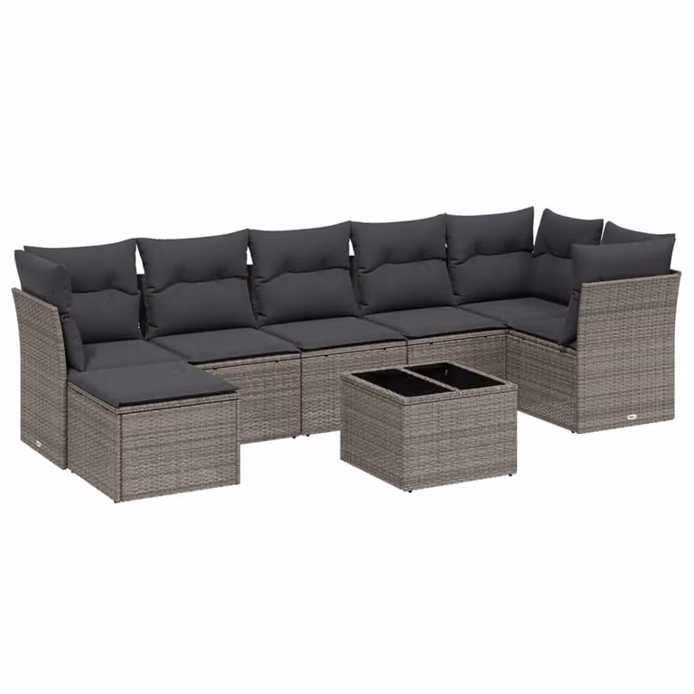 Set Divano da Giardino 8pz con Cuscini Grigio Chiaro Polyrattan
