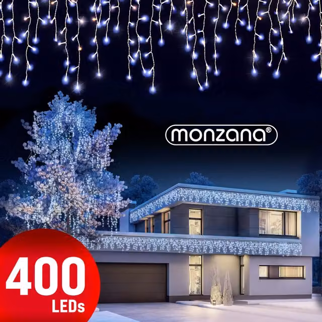 Luci di Natale a tenda Monzana con 400 LED colore bianco freddo, lunghezza 15 m, protezione IP44
