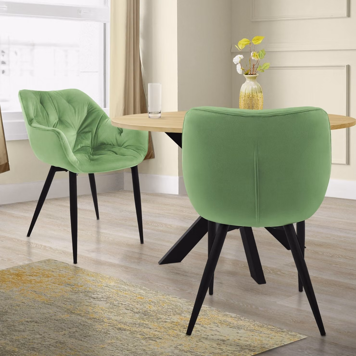 ML-Design set di 2 sedie da pranzo con schienale, salvia, in velluto