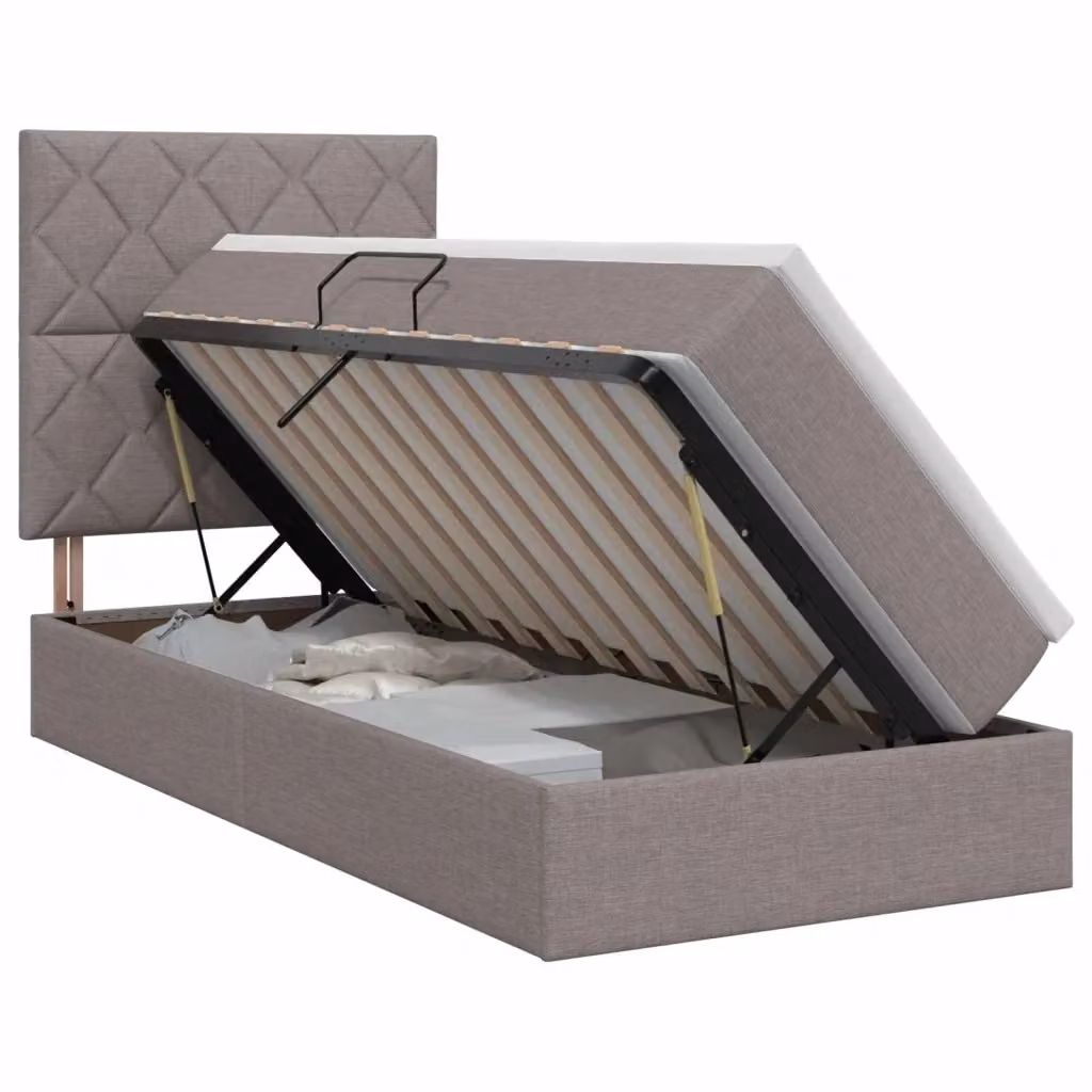 Letto con contenitore moderno vidaXL in tessuto e metallo, L/P/H: 100 x 200 x 140 cm, Grigio o Beige – 2