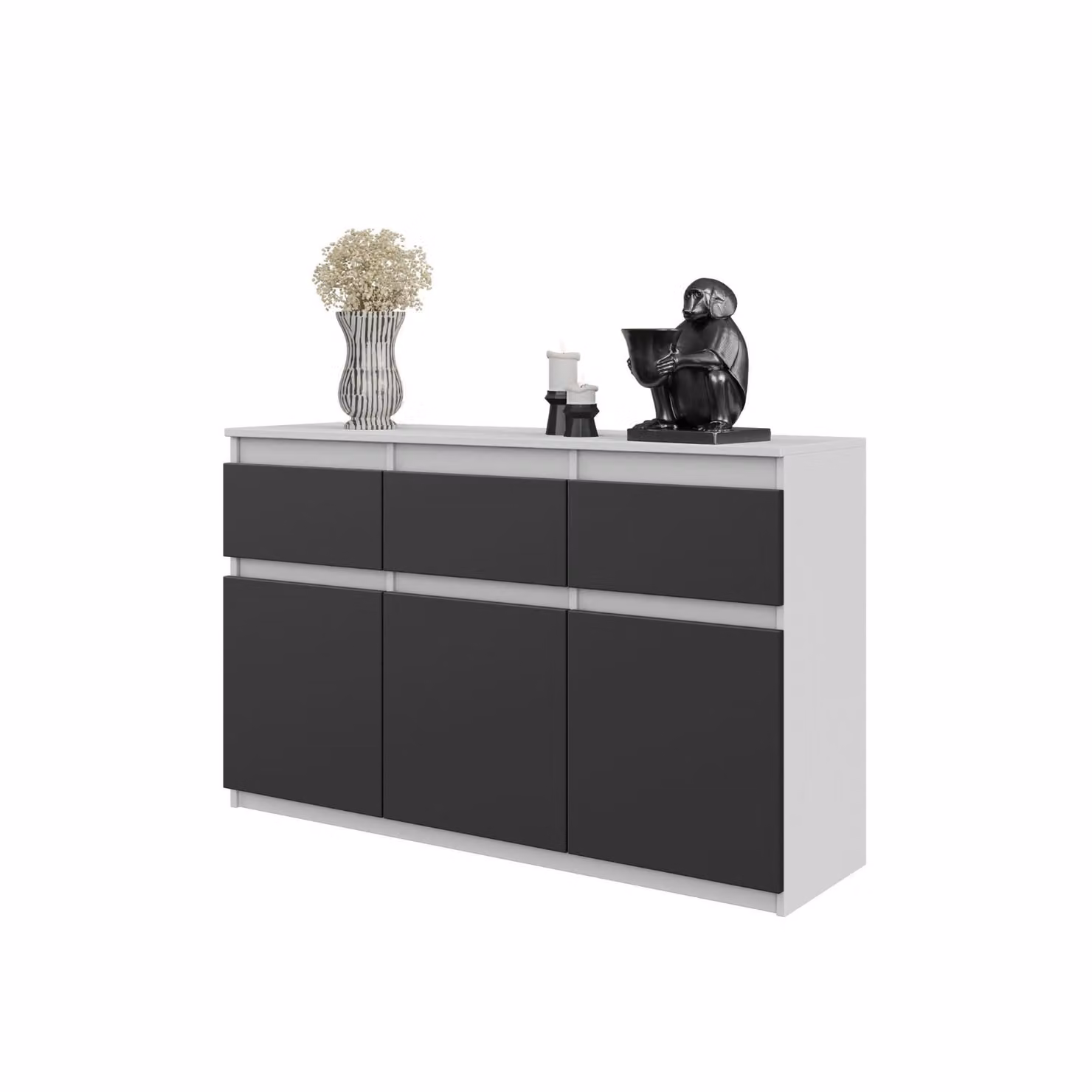 NOAH – Cassettiera / Sideboard con 3 cassetti e 3 ante – Bianco opaco / Antracite – Altezza 75 cm, Larghezza 120 cm, Profondità 35 cm