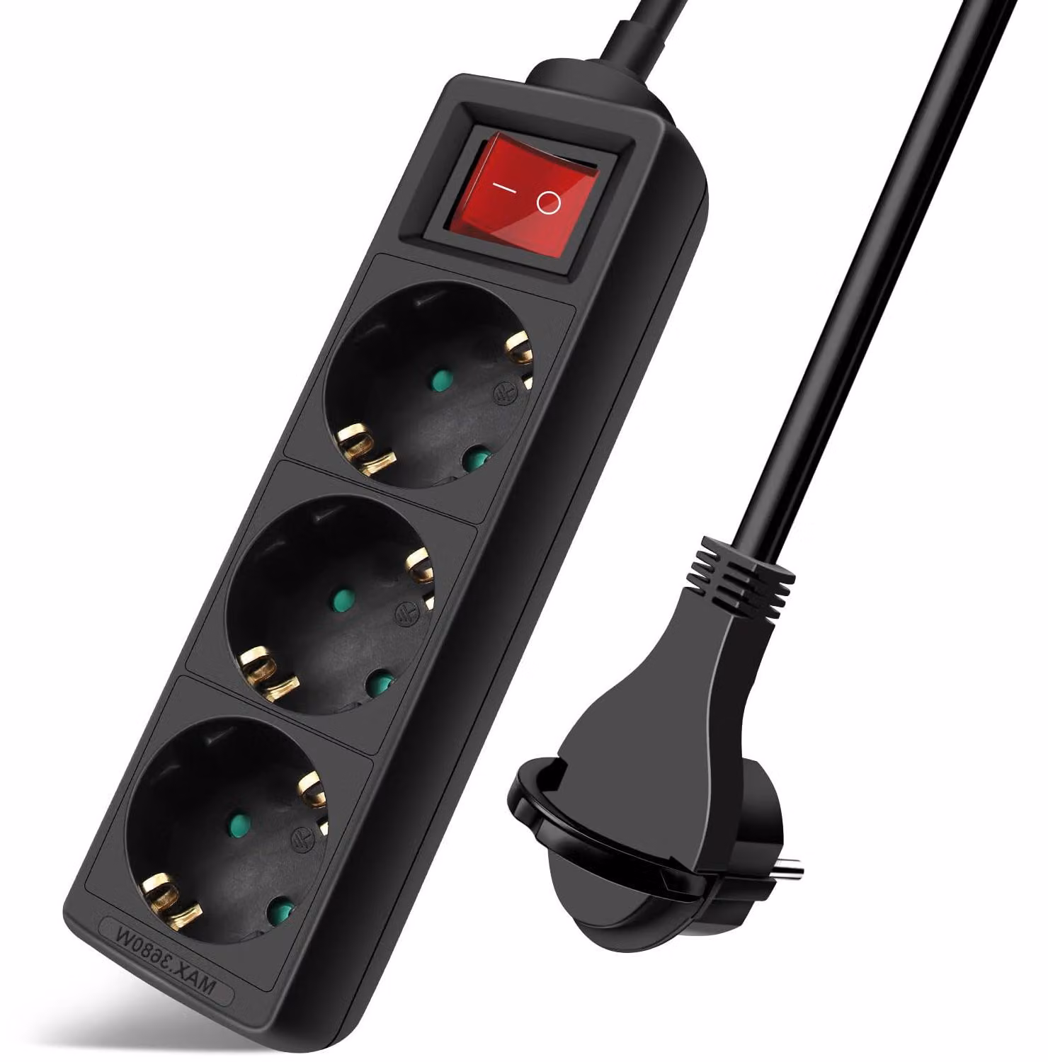 Multipresa EXTRASTAR a 3 prese con interruttore, cavo da 1,5 m, spine piatte, nera