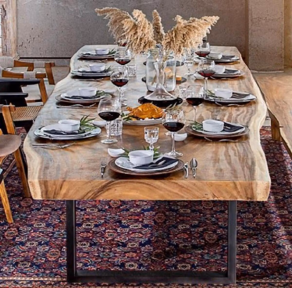 Tavolo da pranzo Casa Padrino colori naturali / nero 400 x 100-120 x h. 76 cm - Tavolo da cucina rettangolare con piano in legno massiccio - Mobili da sala da pranzo - Mobili da cucina - Mobili - Arredi